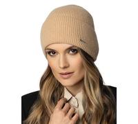 Vivisence Winter Women's Hat Design Turned-Up Hem Soft and Warm Merino Wool and Cashmere Blend for Cold Autumn and Winter Days, Carmel,UNI