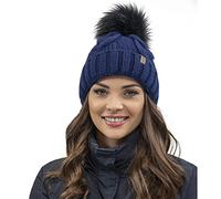 Vivisence Winter Women's Stylish Winter Hat with Pompom Soft Fleece Lining for Ladies Warm and Comfortable Ideal for Cold Days and Everyday Wear, Dark Blue,UNI