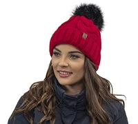 Vivisence Winter Women's Stylish Winter Hat with Pompom Soft Fleece Lining for Ladies Warm and Comfortable Ideal for Cold Days and Everyday Wear, Red,UNI