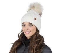 Vivisence Winter Women's Stylish Winter Hat with Pompom Soft Fleece Lining for Ladies Warm and Comfortable Ideal for Cold Days and Everyday Wear, Ecru,UNI