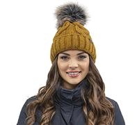 Vivisence Winter Women's Stylish Winter Hat with Pompom Soft Fleece Lining for Ladies Warm and Comfortable Ideal for Cold Days and Everyday Wear, Dark Yellow,UNI