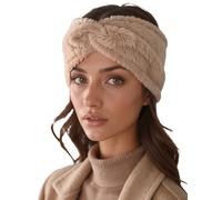 Vivisence Women Headband Soft Fluffy Knit Twist Front Cozy Warmth For Cold Days, Beige,UNI