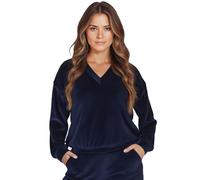 Vivisence Women Sweatshirt Velour V Neck Long Sleeve Lounge Casual 9002, Dark Blue,S