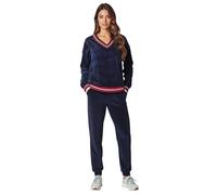 Vivisence Women Tracksuit Velour Set Ribbed Cuffs Comfortable Loungewear 9201, Dark Blue,M