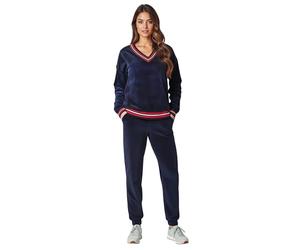 Vivisence Women Tracksuit Velour Set Ribbed Cuffs Comfortable Loungewear 9201, Dark Blue,XL