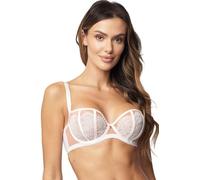 Vivisence Women's Balconette Bra with Soft Three-Piece Cups with Adjustable Straps Lace Satin Ribbons Heart-Shaped Tag Detail and Supportive Wires, White,38B