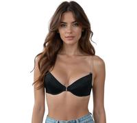Vivisence Women's Clear Strap Bra Push Up Invisible Backless Clear Back Bra with Transparent Straps for Backless Dresses, Black,36D