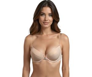 Vivisence Women's Clear Strap Bra Push Up Invisible Backless Clear Back Bra with Transparent Straps for Backless Dresses, Beige,34E