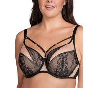 Vivisence Womens Soft Lace Bra with Adjustable Decorative Straps Floral Mesh Finish and Rose Gold Details Support and Seductive Feminine Style, Black,34GG