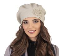 Vivisence Women's Stylish and Elegant Ladies Beret with Classic Design and Floral Decoration for Ladies Made from Acrylic Perfect for Winter and Outdoor Use, Beige,UNI