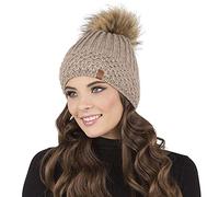 Vivisence Women's Winter Hat with Pom Pom Warm Ideal for Cold Days 7016, Beige,UNI