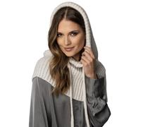 Vivisence Woollen Hood for Women Stylish and Functional Combination of Hat and Snood Made from Soft Lambswool and Cotton Blend Adjustable Drawstring and Cold Protection, Beige,UNI
