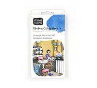 Viviva Coloursheets, Original Sketcher Set, 16 Vibrant Watercolours + Waterbrush, for Outdoor and Travel, (VV276001)