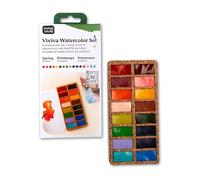 Viviva VV276051 Watercolour Paint Set, 16 Lightfast and Vivid Colours in Bowls on Cork Palette for Outdoor and Travel, Handmade - 16 Spring Colours