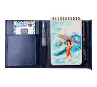 Viviva VV276053 Watercolour Travel Set A6, Faux Leather - Case with 16 Vibrant Watercolour Paints, Water Tank Brush, Black Marker in 0.5 mm and Sketchbook with 24 Sheets of 200 g/m² in Size - A6
