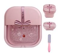 VIVIYA Foldable Foot Bath Spa with Heat and Massage Rollers, Foldable Tub with Bubble Jets and LED Light, Pedicure Foot Spa Massager with Foot Cleaner for Home Use