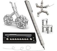 VIVIZEN Fidget Pen - Multifunctional Stress Relief Toy with 5 Black Refills & 2 Stylus Heads, Gift for Adults (Silver)
