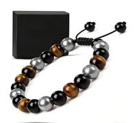 VIVIZEN Men's Bracelet with Tiger Eye, Rainbow Obsidian & Hematite - Mens Jewellery Adjustable Stretch Bracelet for Men, Chakra Healing Energy, 6.3-9.5 Inch Gift for Him