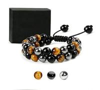 VIVIZEN Triple Protection Bracelet for Men, Tiger Eye Hematite Obsidian Healing Crystal Bracelet, Adjustable Gift