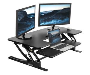 VIVO 107cm Height Adjustable Stand Up Desk Converter, V Series, Quick Sit to Stand Tabletop Dual Monitor Riser Workstation, Black, DESK-V000VL