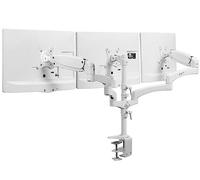 VIVO 17 to 32 inch Triple Pneumatic Monitor Mount, 2 Pneumatic Arms, 1 Fixed, Adjustable Swivel, Rotation, Heavy Duty VESA Desk Stand with C-clamp, Max VESA 100x100, White, STAND-V300GW