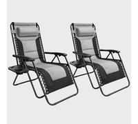 Vivo 2Pcs Extra Wide Zero Gravity Chairs Luxury Xxl Heavy Duty Padded Sun Lounger - Light Grey