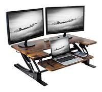 VIVO 36 inch Height Adjustable Stand Up Desk Converter, V Series, Quick Sit to Stand Tabletop Dual Monitor Riser Workstation, Rustic Vintage Brown Top, Black Frame, DESK-V000VN