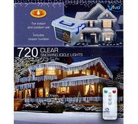 Vivo© 720 White LED Christmas Icicle Lights with 8 Mode Chaser Function, Remote Control and Hard Plastic Carry Storage Box Indoor Outdoor Xmas Mains Powered with Memory Function - FNF1605