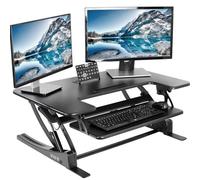 Vivo 91 Cm Height Adjustable Stand Up Desk Converter, V Series, Quick Sit To Tabletop Dual Monitor Riser Workstation, Black