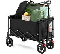 Vivo-AW220 Heavy-Duty Folding Hand Cart Wagon, 100kg Capacity, Telescopic Handle, 4-Wheel Trolley for Camping, Beach & Garden