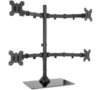 VIVO Black Adjustable Quad Monitor Desk Stand Mount, Free Standing Heavy Duty Glass Base, Holds 4 Screens up to 27 inches, STAND-V004FG