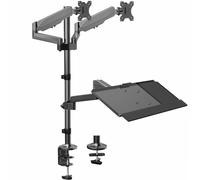 VIVO Black Dual Monitor Sit-Stand Height Adjustable Workstation, Standing Desk Mount with Pneumatic Spring