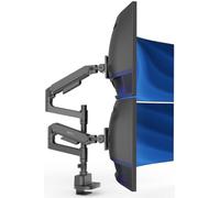 VIVO Black Dual Ultrawide Desk Mount, Up to 49 inch Screens, STAND-V200V-P | Articulating Pneumatic Arms with Pole, Grommet or C-Clamp, Heavy Duty Stand for 2 Ultra Wide Monitors, Holds 44 lbs Each