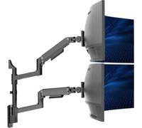 VIVO Black Dual Ultrawide Wall Mount, Up to 49 in Screens, MOUNT-V120KS | Articulating, Adjustable Pneumatic Arms, Floating Monitor Mount for 2 Ultra Wides, Holds 44 lbs per Screen