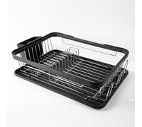 Anika 69049 Kitchen Dish Drainer Rack/Separate Cutlery Holder/Removable Drip Tray/Black Colour / 41 x 32 x 9.5cm