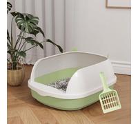 Vivo Cat Litter Tray Open Top High Rim Plastic Box With Scoop 48 X 40 X 20Cm - Green