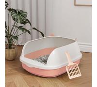 Vivo Cat Litter Tray Open Top High Rim Plastic Box With Scoop 48 X 40 X 20Cm - Pink