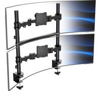 VIVO Clamp-on Double Pole Ultra Wide Monitor Desk Mount for 2 Utrawides up to 57 inches, 59.4 lbs Capacity Each, Low Profile Heavy Duty Vertical Dual Monitor Stand, Black, STAND-257C