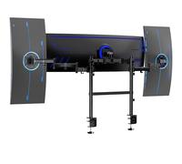 VIVO Clamp-on Dual Pole Triple Monitor Desk Mount for 1 Center Utrawide up to 49 inches and 59.4 lbs, 2 Side Screens up to 38 inches and 17.6 lbs, Low Profile Adjustable Stand, Black, STAND-V300CU