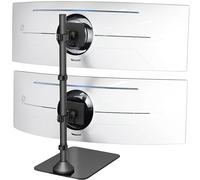 VIVO Dual Vertically Stacked Ultra-Wide Monitor Desk Stand with Glass Base, Extra Tall Adjustable Mount for 2 Ultrawide Screens up to 49 inches, 44 lbs Per Screen Capacity, Black, STAND-V202LG