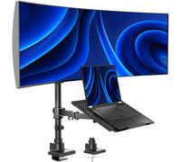 VIVO Extra Tall Desk Mount for up to 49 inch Ultra-Wide Monitor and Tray for up to 17 inch Laptop, Clamp-on Adjustable Stand Holds 44 lb Screens, VESA up to 100x100, Black, STAND-V102T-L