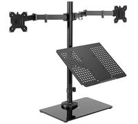 VIVO Freestanding Dual Computer Monitor and Laptop Combo Desk Stand with Glass Base, Fits up to 32 inch Monitors and 17 inch Laptops, Black, STAND-V003FGL