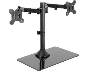 VIVO Freestanding Dual Monitor Stand with Sl lass Base and Adjustable Arms, Mounts 2 Screens up to 32 inch and 22 lbs Each, Black, STAND-V002FG