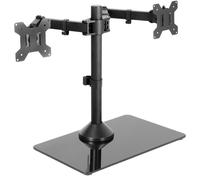 VIVO Freestanding Dual Monitor Stand with Sl lass Base and Adjustable Arms, Mounts 2 Screens up to 32 inch and 22 lbs Each, Black, STAND-V002FG