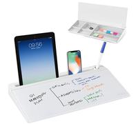 VIVO Glass 16 x 7 inch Dry Erase Board with Storage, Desktop Whiteboard Organizer with Hidden Compartments and Device Slot, DESK-WB16A