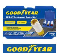 Vivo Goodyear 3 Pc Thin Wall Deep Impact Nut Socket Wheel 1/2" Drive 17mm 19mm 21mm