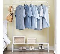 Vivo Heavy Duty Metal Clothes Hanging Rail Clothes Rails 8 Hook Clothing Coat Dress Shirt Garment Stand with Double Shoe Rack Shelf White