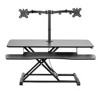 VIVO Height Adjustable 107cm Standing Desk Converter with Dual 33cm to 76cm Monitor Stand, Sit Stand Monitor Mount and Desk Riser, Black, DESK-V042KB-M2