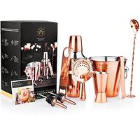 Vivo Manhattan 9pc Copper Plated Stainless Steel Cocktail Set Shaker Glass Bar Tong
