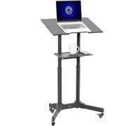 VIVO Mobile 24x16 inch Lectern Podium, Height-Adjustable Rolling Laptop Cart on Wheels, Black, CART-V03E